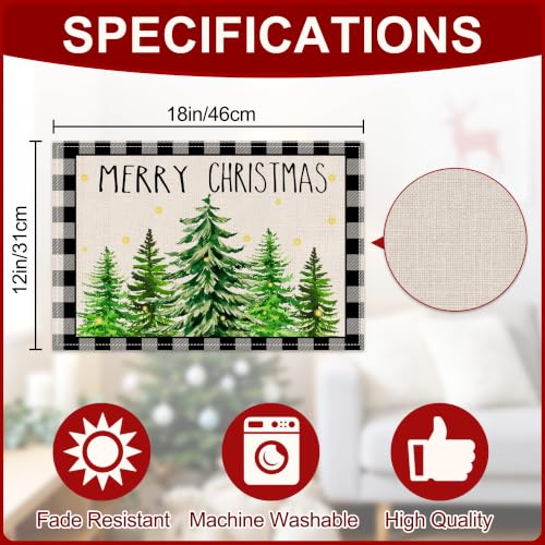 Black Buffalo Grid Christmas Placemats Set of 4 12x18 Inches Rectangular - Holiday Table Decor
