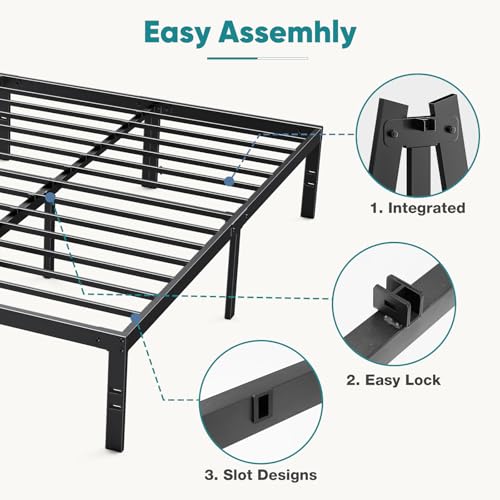 Full-14 Inch Metal Platform Bed Frame with Storage - Heavy Duty, Easy Assembly, Black