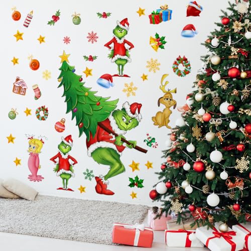 Denylo Pro Christmas Wall Decals Set, 37x36 in, Removable Tree & Window Sticker – Christmas Style-1