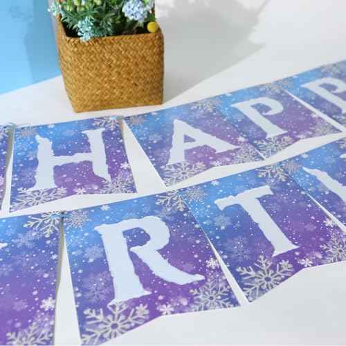 Frozen Birthday Party Banner Frozen Party Decorations Winter Snowflake Happy Birthday Banners for Winter Wonderland Christmas Party Supplies Favors