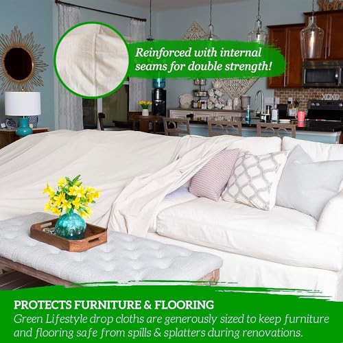 All Purpose Canvas Drop Cloth - Heavy Duty 12x15 ft Reusable Floor & Surface Protector - Green Lifestyle