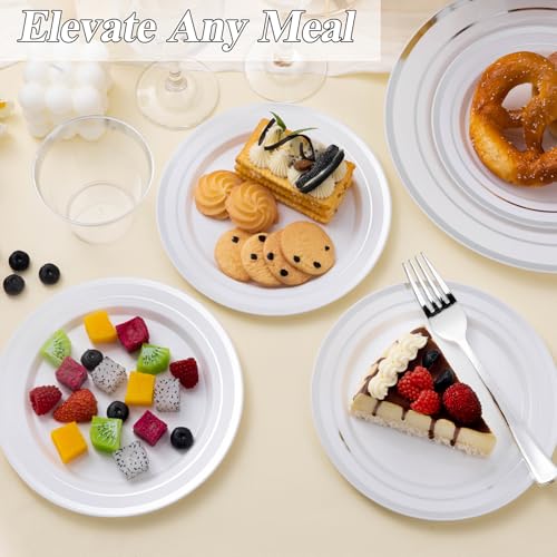 200PCS Silver Plastic Dinner and Dessert Plates Set - Disposable Party Tableware