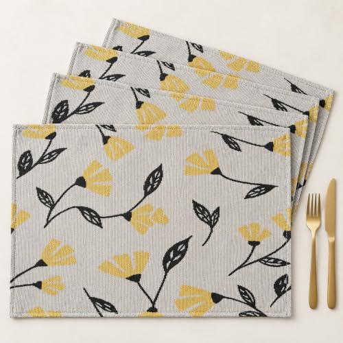 DaDa Bedding Yellow Fleur Floral Tapestry Placemats Set of 4 13x19 Inches