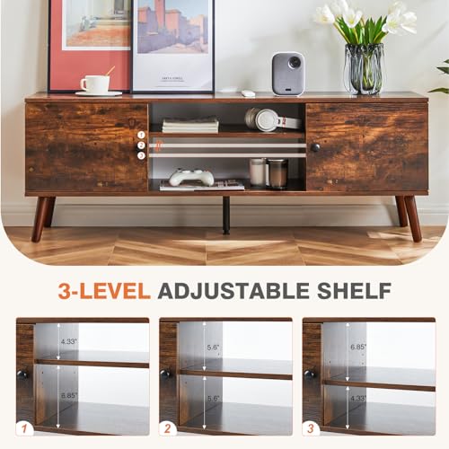 TV Stand for 55 60 Inch TVs with Storage Cabinets and Open Shelf