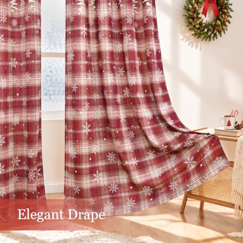 AtawLege Christmas Red Plaid Window Valance 52x18 Inches Snowflake & Tree Design