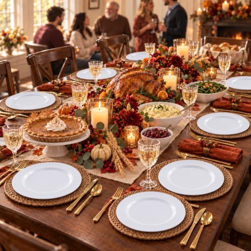 White Disposable Plastic Plates Set 120PCS Heavy Duty Party & Wedding Dinner & Salad