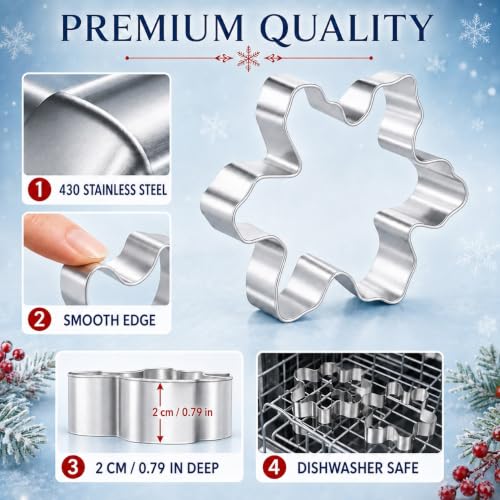 6PCS Snowflake Cookie Cutters Set - Stainless Steel Christmas Baking Molds