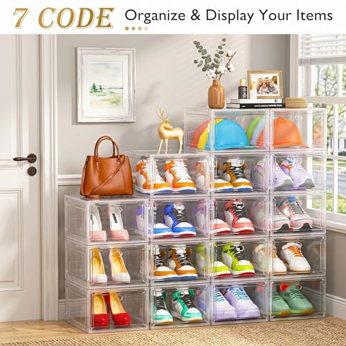 7 Code White 6-Pack Clear Shoe Organizer with Magnetic Door, Stackable