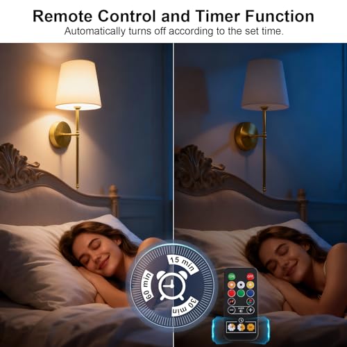 23.8 Inch Gold Rechargeable Battery Wall Sconce Set of 2 with Magnetic Bulbs, Dimmable Wireless Wall Lights for Bedroom Living Room Hallway