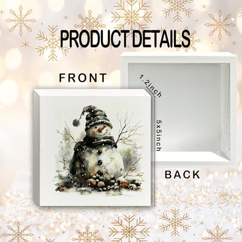 XUNLURY White Rustic Christmas Snowman Wooden Sign 5x5 Inch Holiday Decor