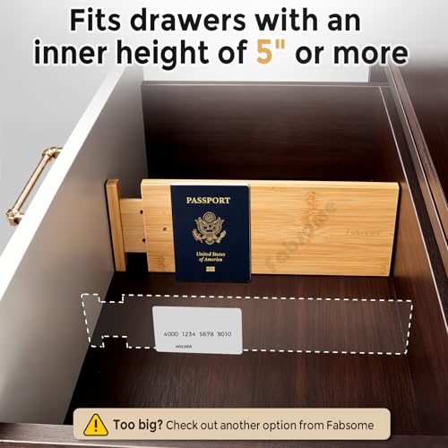 Fabsome Bamboo Drawer Dividers 6 Pack for 17-22 Inch Deep Drawers – Adjustable Baby & Clothing Organizer
