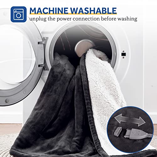 Full Size Electric Heated Blanket with Auto Shutoff - Grey, Flannel & Sherpa, 80x84in