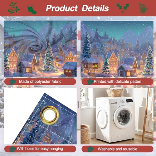 Large Christmas Garage Door Banner 7x16FT Winter Village Scene Snowy Town Outdoor Holiday Decor