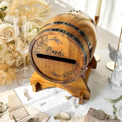 Multicolor Rustic Wooden Whiskey Barrel Card Box for Wedding with Base