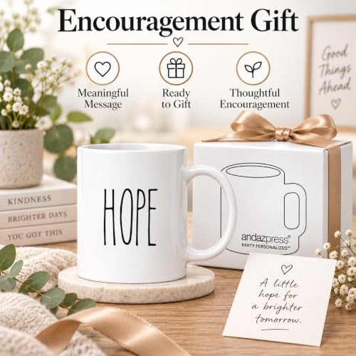 Andaz Press Hope Mug 11oz - Rustic Farmhouse Ceramic Coffee Tea Cup in Gift Box