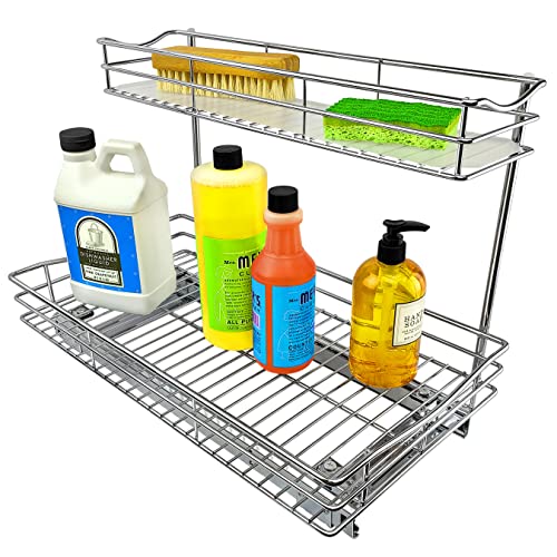 Pull Out Under Sink Kitchen Cabinet Organizer 11.5W x 18D Chrome - Sliding Shelf for Cabinets & Undersink Storage