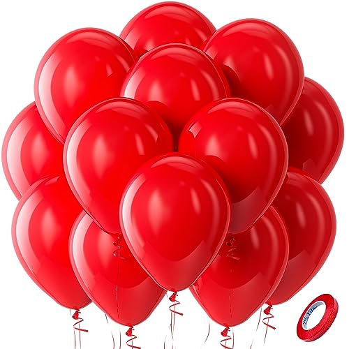 Bezente Red Balloons Latex Party Balloons - 100 Pack 12 inch Round Helium Red Balloons for Wedding Christmas Birthday Valentine's 4th of July Independence Memorial Day Patriotic Party Decorations