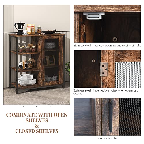 Rustic Brown Coffee Bar Cabinet with Adjustable Shelves and Door - 27.5" W