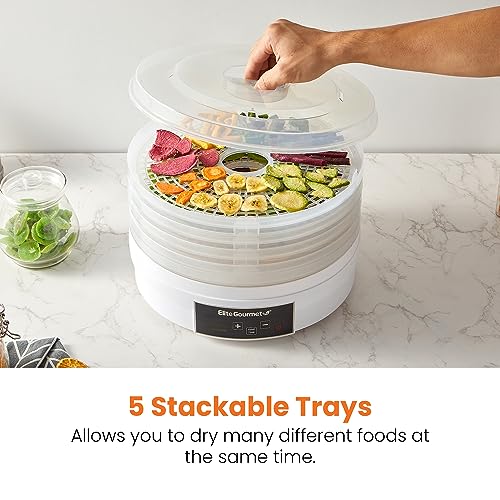 Elite Gourmet Digital Food Dehydrator - 5 Trays, 48-Hour Timer, White