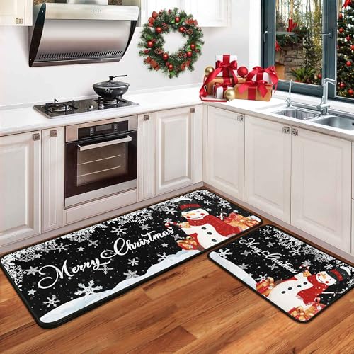 Christmas Kitchen Mats Set of 2, Decorations for Home, Snowman Rugs