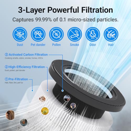 Cobectal Large Room Air Purifier Black 3-in-1 Filter, Portable, 1650 sq ft