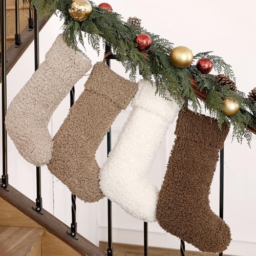 4 Pack Christmas Sherpa Stockings 20 Inch Faux Fur Fireplace Decor
