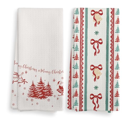 Vintage Santa Kitchen Towels Set of 2 | 16x24 inch Christmas Tea Towels