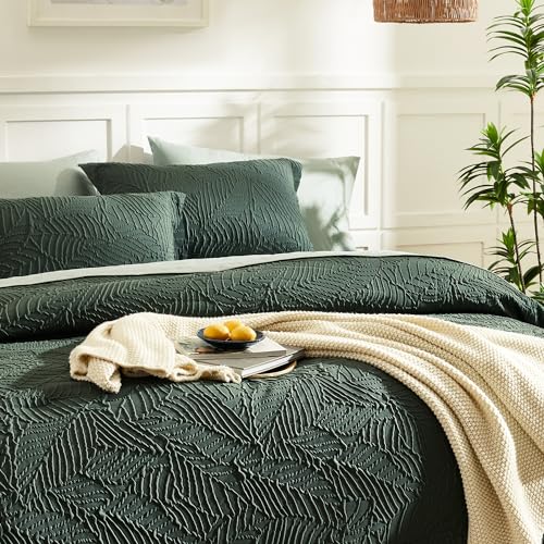King Size Green Comforter Set - 7 Pieces Bed in a Bag with Botanical Design - King Bedding
