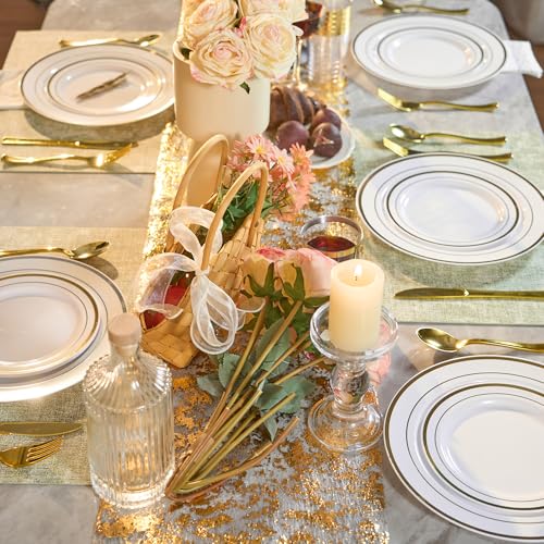 Gold Disposable Plates Set for 50 Guests - 350 Pieces Dinnerware & Cutlery