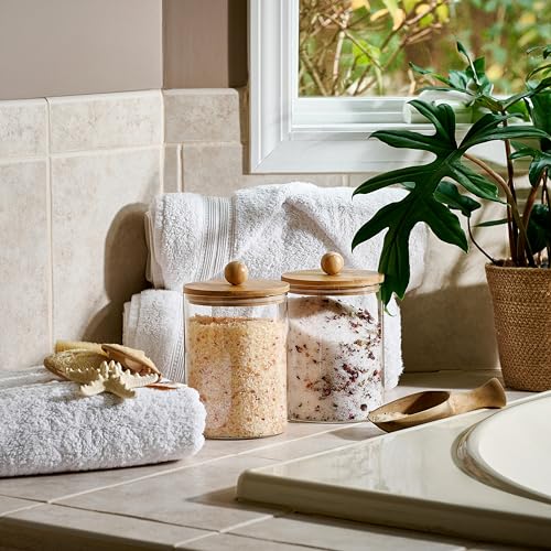 Le'raze 2-Pack Glass Canisters with Airtight Bamboo Lids, Labels & Marker - 68oz Kitchen Food Storage Jars for Pantry & Baking