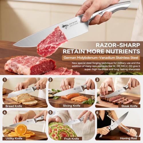 11-Piece Kitchen Knife Set with Block, Sharpener & Drawer Organizer - MAD SHARK
