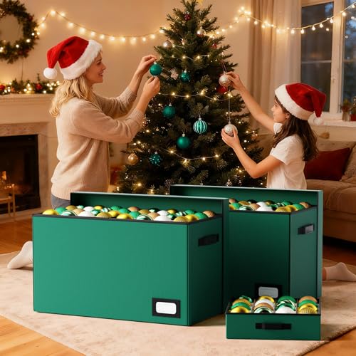 Large Christmas Ornament Storage Box with Adjustable Dividers, Holds 128 Ornaments