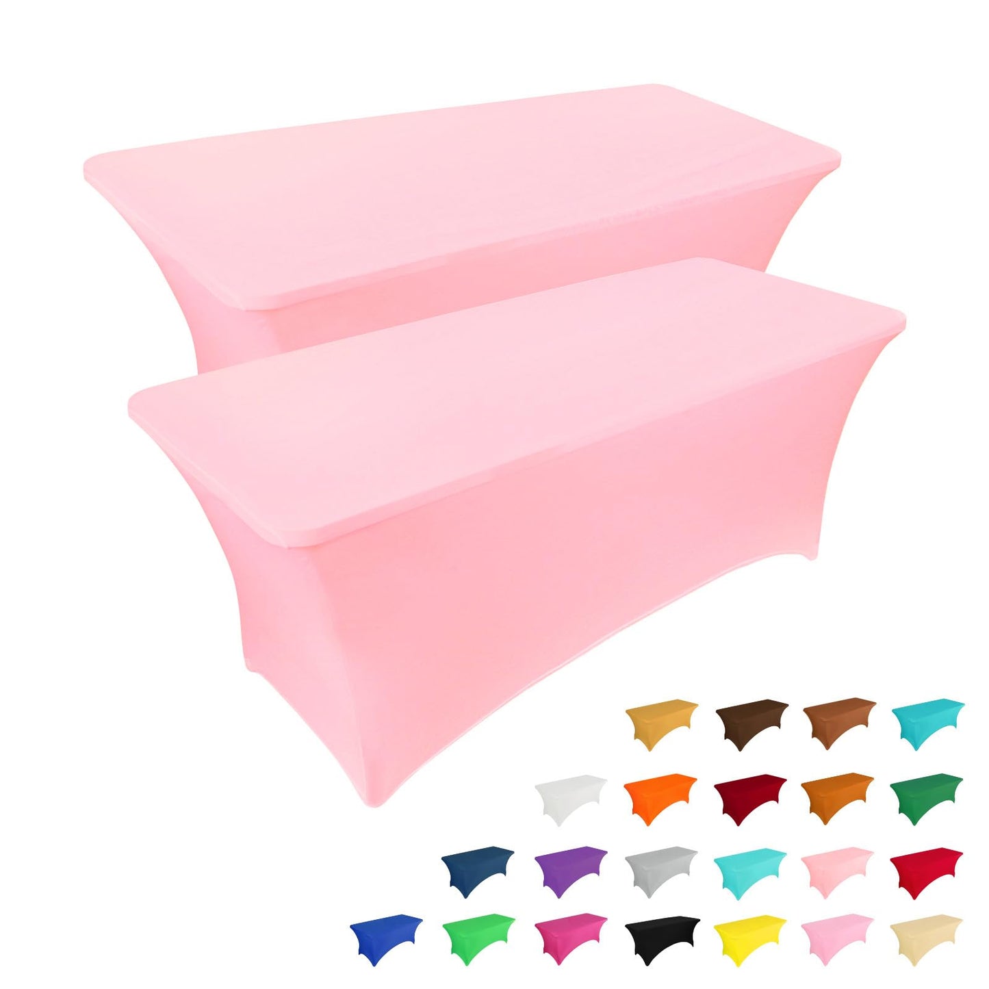 IVAPUPU 2 Pack 4FT Table Cloth for Rectangular Fitted Events Stretch Pink Table Covers Washable Table Cover Spandex Tablecloth Table Protector for Party, Wedding, Cocktail, Banquet, Festival