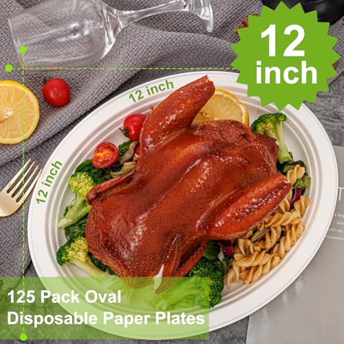 WELLIFE 12 Inch Compostable Paper Plates 125-Pack White Heavy Duty Eco-Friendly