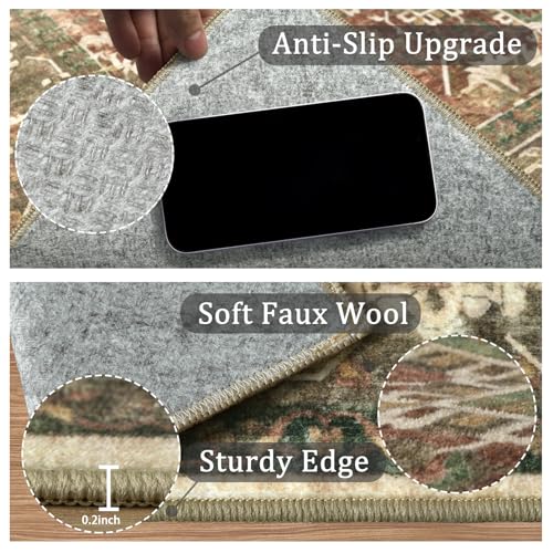 Sage Green 8x10 Area Rug - Non-Slip Floral Living Room & Bedroom Carpet