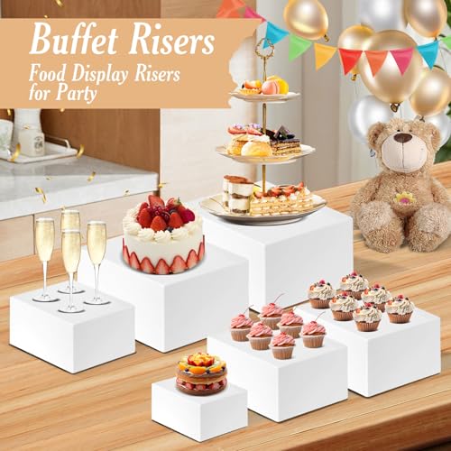 White Buffet Risers Set of 6 | Large Food Display Stands for Buffet Table & Dessert Presentation - 5 to 10 Inch Sizes