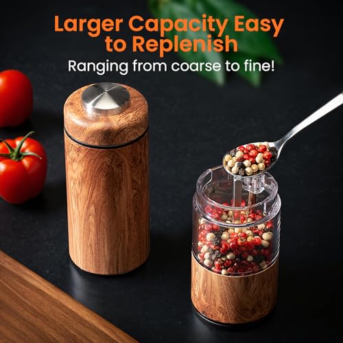 Rechargeable Electric Salt and Pepper Grinder Set with Adjustable Coarseness - Wood Grain