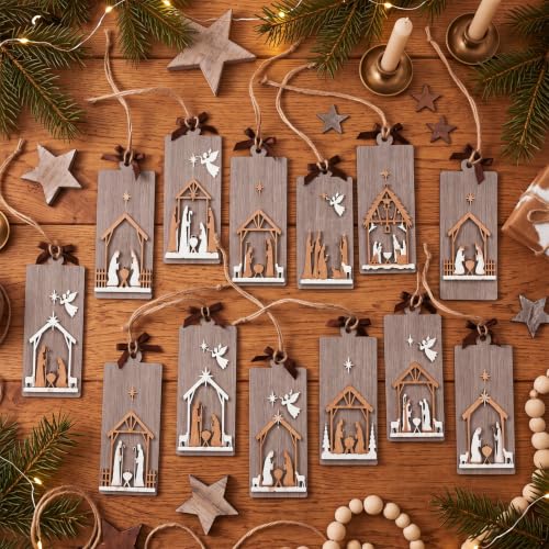 24 Pcs Christmas Nativity Scene Ornaments, Wooden Religious Decor
