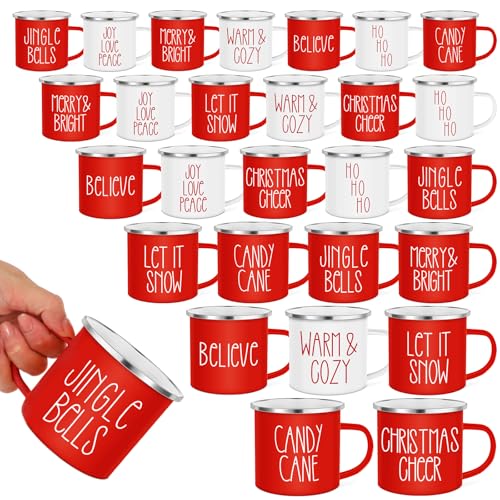 Sieral 27-Pack Christmas Enamel Coffee Mugs, 12 oz Winter Hot Chocolate Cups