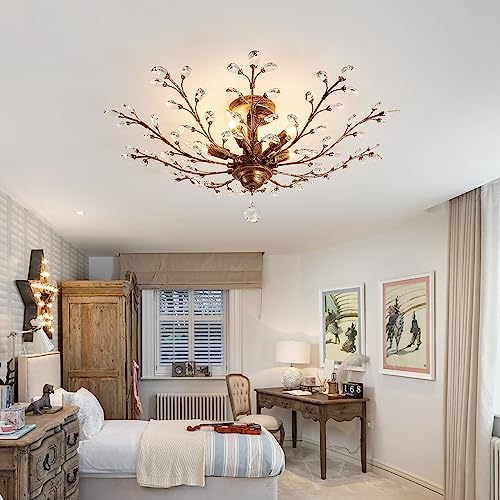 Vintage Crystal Chandelier with Bronze Finish - 29.92in Ceiling Light for Living Room Dining Bedroom