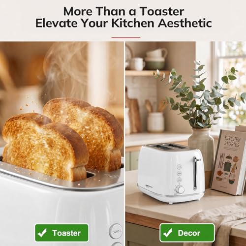 Keenstone 2 Slice Retro Stainless Steel Toaster - White Kitchen Appliance