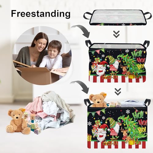 Clastyle Christmas Gnome Baby Laundry Hamper Snowflake Kid Storage Basket Boy Girl Gift Toy Box Collapsible Clothes Organizer Nursery Bin for Bedroom,Black,40*30*30 cm