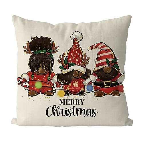 Christmas Pillow Covers 18x18 Inch African American Black Gnomes Throw Pillow Covers Christmas Xmas Winter Pillowcase Home Decor Living Room House Decorative Cushion Case for Sofa Couch