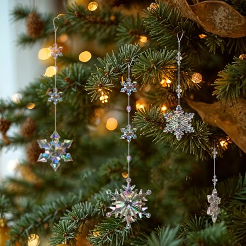 OuMuaMua 12pcs Christmas Crystal Snowflake Ornaments for Christmas Tree Decorations- Iridescent Hanging Acrylic Snowflake Ornaments for Xmas Tree Winter Wonderland Party Decor
