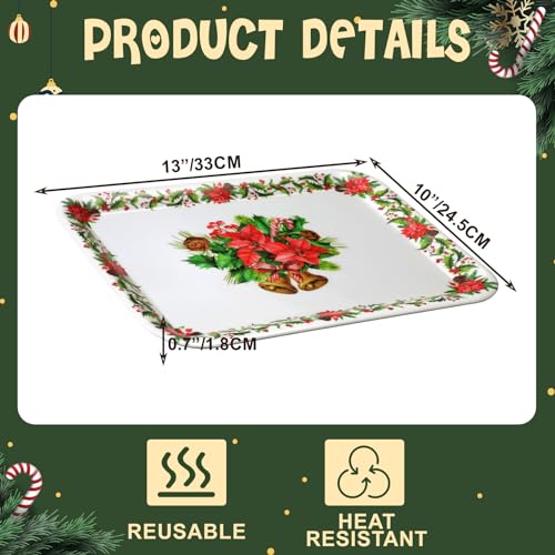 Zubebe Christmas Flower Serving Platter Set 13x10 Inch Plastic Holiday Tray