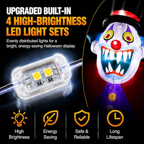 11FT Red Clown Ghost Halloween Inflatable with LED Lights - Outdoor Yard Decor