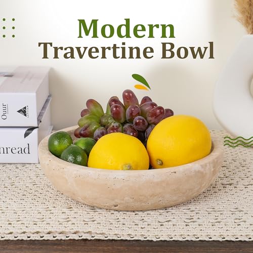 Travertine Decorative Bowl - 7.8 Inch Organic Modern Centerpiece - Beige/Natural