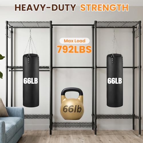 Heavy Duty Clothes Rack with 6 Rods & 6 Shelves - Portable Closet 76.4"x15.7"x68.5"