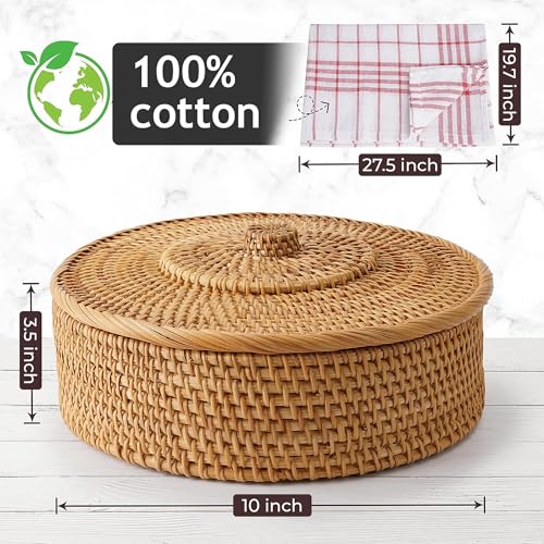 10-Inch Rattan Tortilla Warmer Basket with Cotton Cloth - Keeps Flatbreads Warm