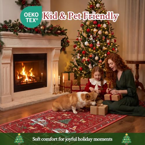 RUGVIGO Christmas Runner Rug 2' x 6' Non-Slip Washable Red